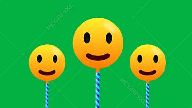 swinging heart shape and blushing emoji isolated on green screen