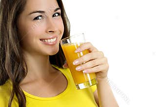 Beautiful woman drinking orange juice