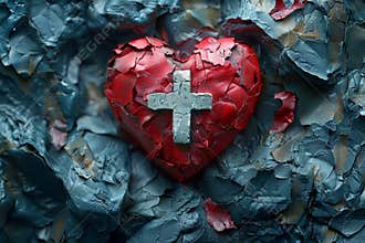 Symbolizing health and wellness a 3d white cross on heart for medical insurance websites