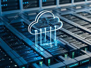 A cloud is displayed on a computer server