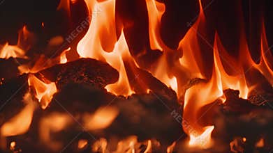 Fiery Embers in a Fireplace
