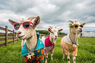 Groovy Goats in Shades: A Colorful Twist on Farmyard Chic by Generative AI