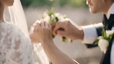 Groom Adjusting Bride\'s Bouquet
