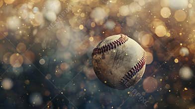 Baseball with fantasy dreamy background, vintage style banner
