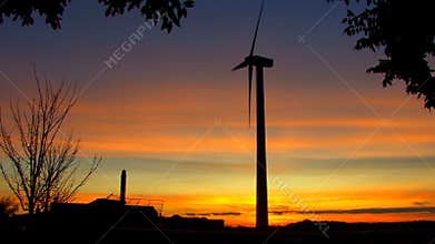 Wind Power Turbine at Sunset; 11