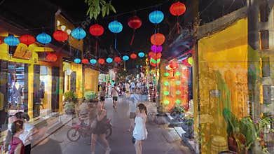 Night view of busy street in Old Town Hoi An.