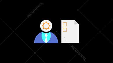 Businessperson with gear head next to checklist with checkmarks