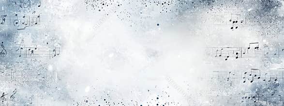 Snowdusted sheet music in watercolor style on white background