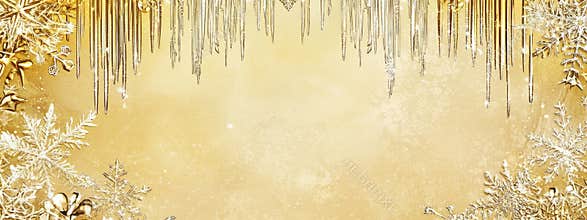Elegant art deco border with icicles and snowflakes on yellow
