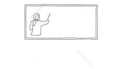 Animated drawing of teacher writing on blackboard