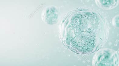 Stock illustration of exosomes blending with fluid in a scientific visualization concept
