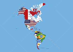 North, Middle and South America Flags Map Names