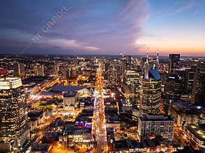 Nashville's stunning cityscape shines during a gorgeous sunset, highlighting the iconic ATandT building, Batman