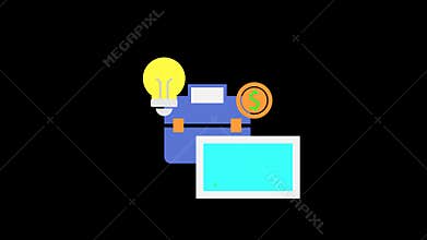Lightbulb, briefcase, dollar coin, graph symbolize business success