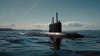 Submarine is sailing on the surface of the water