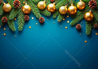 Elegant Christmas Background with Gold, Fir and Pine Cone Decor Frames - Empty Space for Text