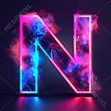 N text for the logo where the font is clear, stylish,black background, neon-colored, aurora light, and sophisticated to