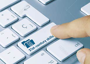 21st-century skills - Inscription on Blue Keyboard Key