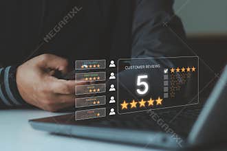 Customer Satisfaction Survey concept, 5-star review feedback, client give good rating by five stars