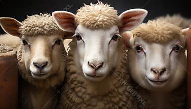 Cute farm animals, nature innocence, looking at camera generated by AI