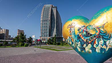 Day time lapse from Sevgi Park in central Baku Azerbaijan