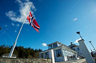 Norweigian flag at half mast