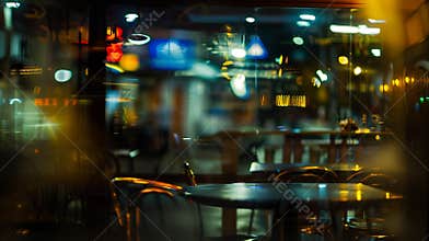 Generative AI abstract blur image decoration interior restaurant with light glittering in the night business conce