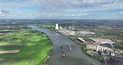 Aerial view of Duisburg Walsum power station along the Rhine River near Duisburg, Germany.
