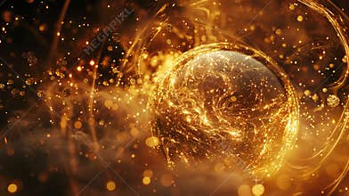 A golden ball with flames and smoke