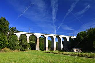 Big railway bridge in the valley. Dolni Loucky - Czech Republic. Concept for transport and travel by train