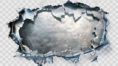 A realistic 3d modern illustration with curly edges, ragged cracks, and broken steel sheet. Clip art of ripped slashes
