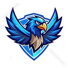 A blue eagle mascot standing proudly on a plain white background, Blue Falcon Logo, Captivating Vector Graphic
