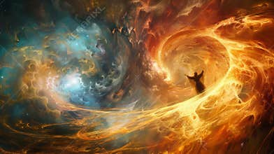 Surreal scene of Elijah being taken up to heaven in a chariot of fire