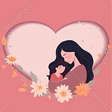 Vector illustration of mother hugging daughter. Happy Mother\'s Day greeting card