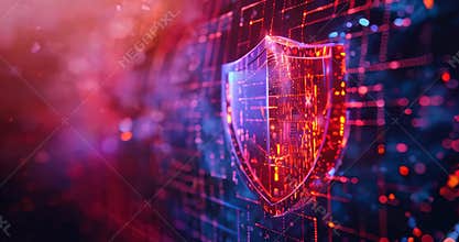 Firewall defense against malicious attacks shown in bright, dynamic colors. Cybersecurity expert