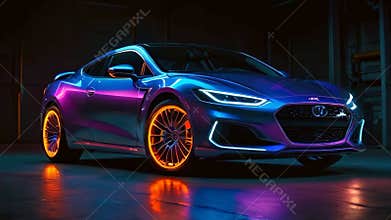 Luxury car on neon black background