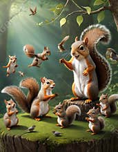 Playful Squirrels Gathering