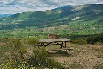 Spring mountain landscape on a sunny clear day in the sierra de Guadarrama mountains near Madrid in Spain