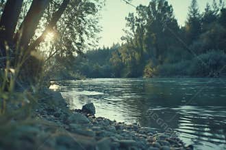 Major flood river going out of banks rain water nature disaster weather storm climate change damage danger emergency