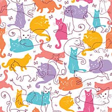 Colorful Cats Seamless Pattern Background