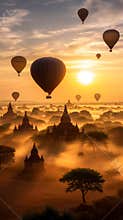 Breathtaking Sunrise Over Ancient City of Bagan with Hot Air Balloons