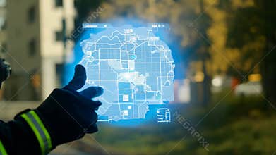 Firefighter Using Augmented Reality Technology to Navigate a City at Night