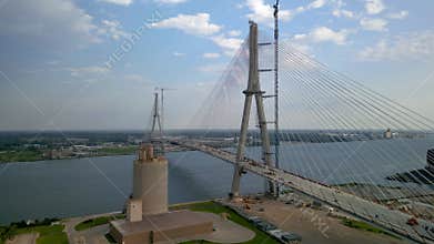 Newly constructing Gordie Howe International Bridge across USA and Canada border at Detroit downtown