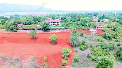 Aerial drone view of luxury bungalow