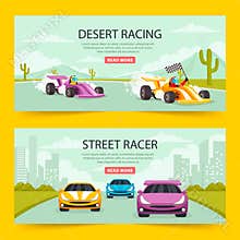 Hand drawn flat racing horizontal banner template set