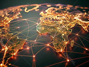 Global network connecting continents with light trails global business and communication concept