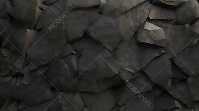 A bold asymmetrical pattern of jagged shapes in shades of black and charcoal inspired by the dramatic patterns found in