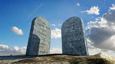 Ten commandments stones, viewed from ground level in dramatic pe