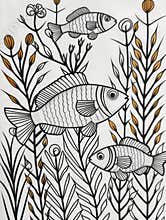Funny fish cartoon characters, illustration for kids coloring book.