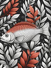 Funny fish cartoon characters, illustration for kids coloring book.